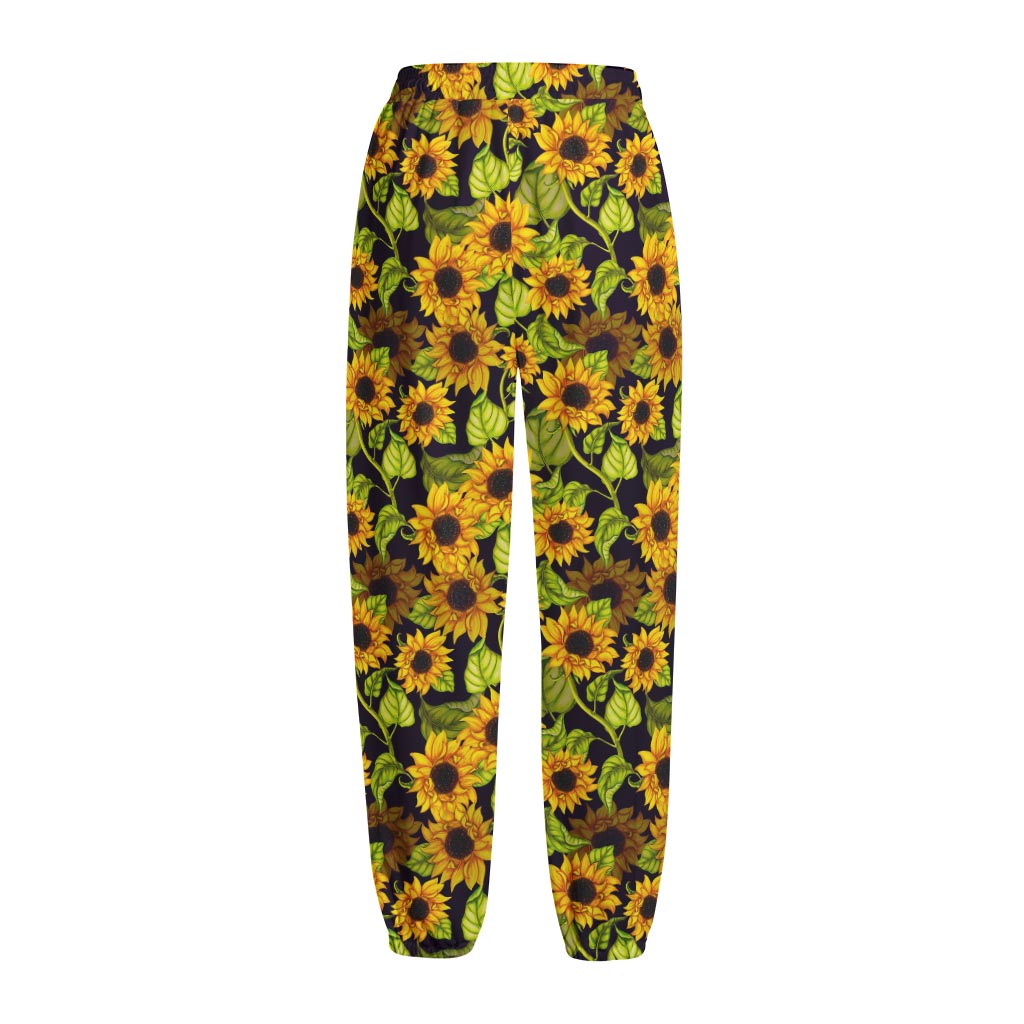 Hand Drawn Sunflower Pattern Print Fleece Lined Knit Pants