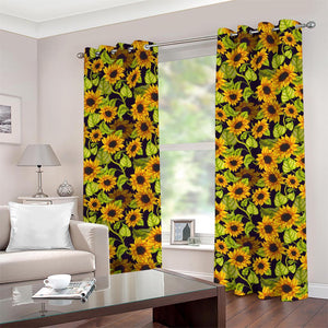 Hand Drawn Sunflower Pattern Print Grommet Curtains