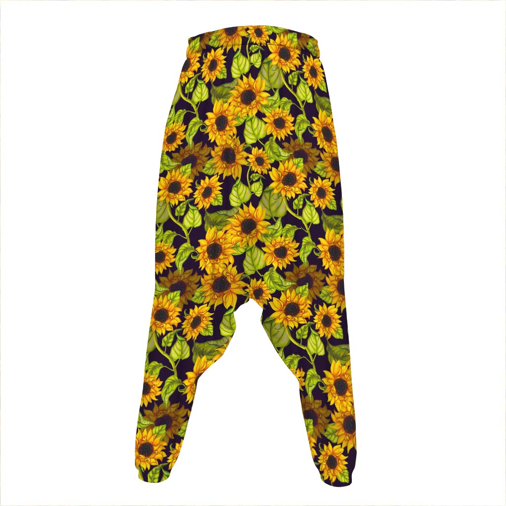 Hand Drawn Sunflower Pattern Print Hammer Pants