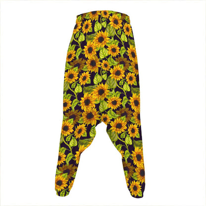 Hand Drawn Sunflower Pattern Print Hammer Pants