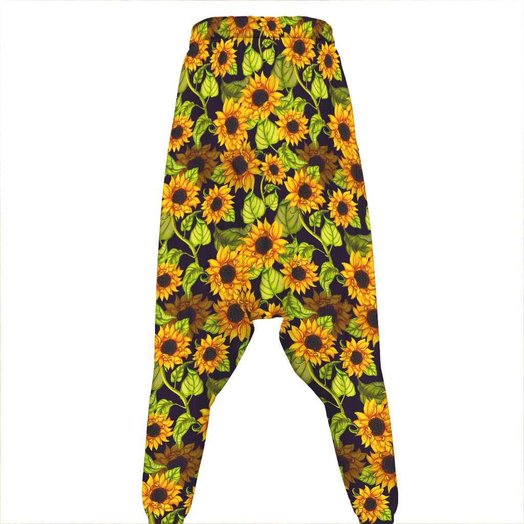Hand Drawn Sunflower Pattern Print Hammer Pants