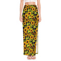 Hand Drawn Sunflower Pattern Print High Slit Maxi Skirt