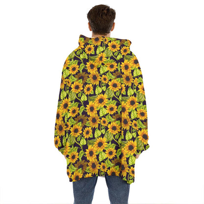 Hand Drawn Sunflower Pattern Print Hoodie Blanket