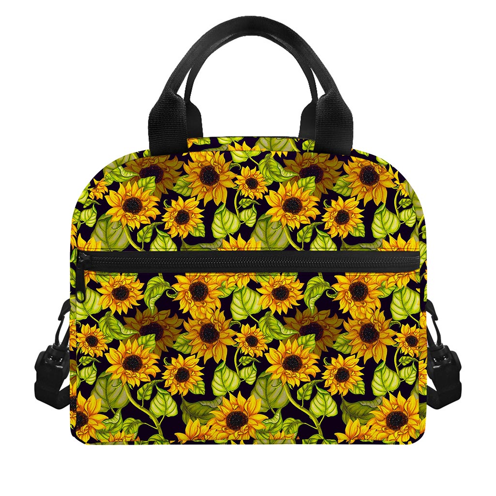 Hand Drawn Sunflower Pattern Print Insulated Lunch Bag