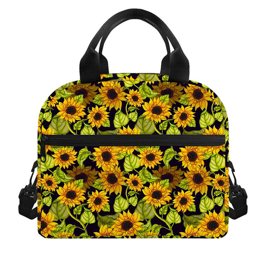 Hand Drawn Sunflower Pattern Print Insulated Lunch Bag