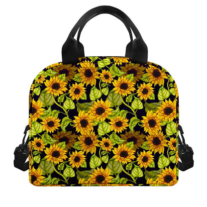 Hand Drawn Sunflower Pattern Print Insulated Lunch Bag