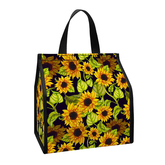 Hand Drawn Sunflower Pattern Print Insulated Lunch Tote