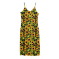 Hand Drawn Sunflower Pattern Print Jersey Midi Cami Dress