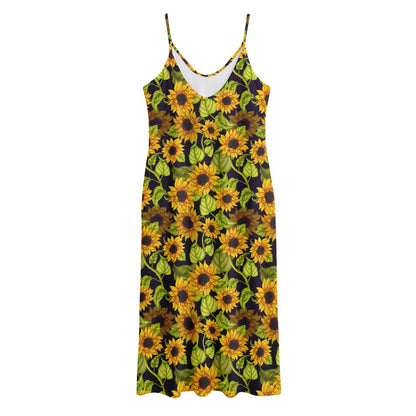 Hand Drawn Sunflower Pattern Print Jersey Midi Cami Dress