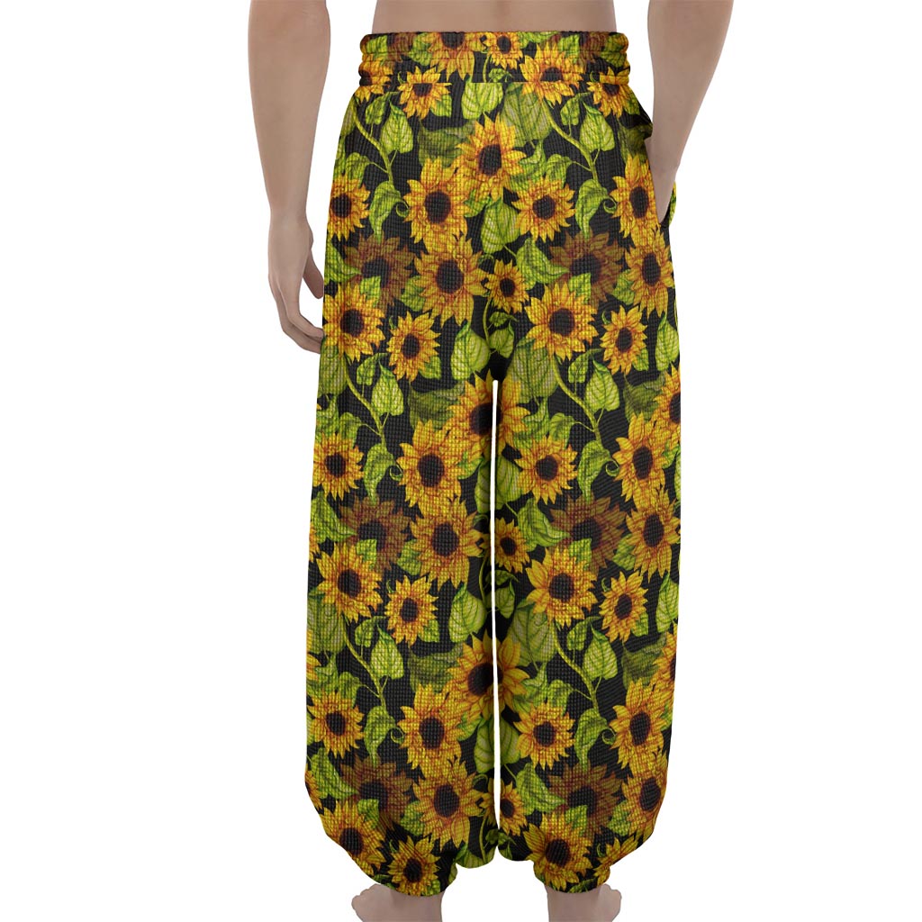 Hand Drawn Sunflower Pattern Print Lantern Pants