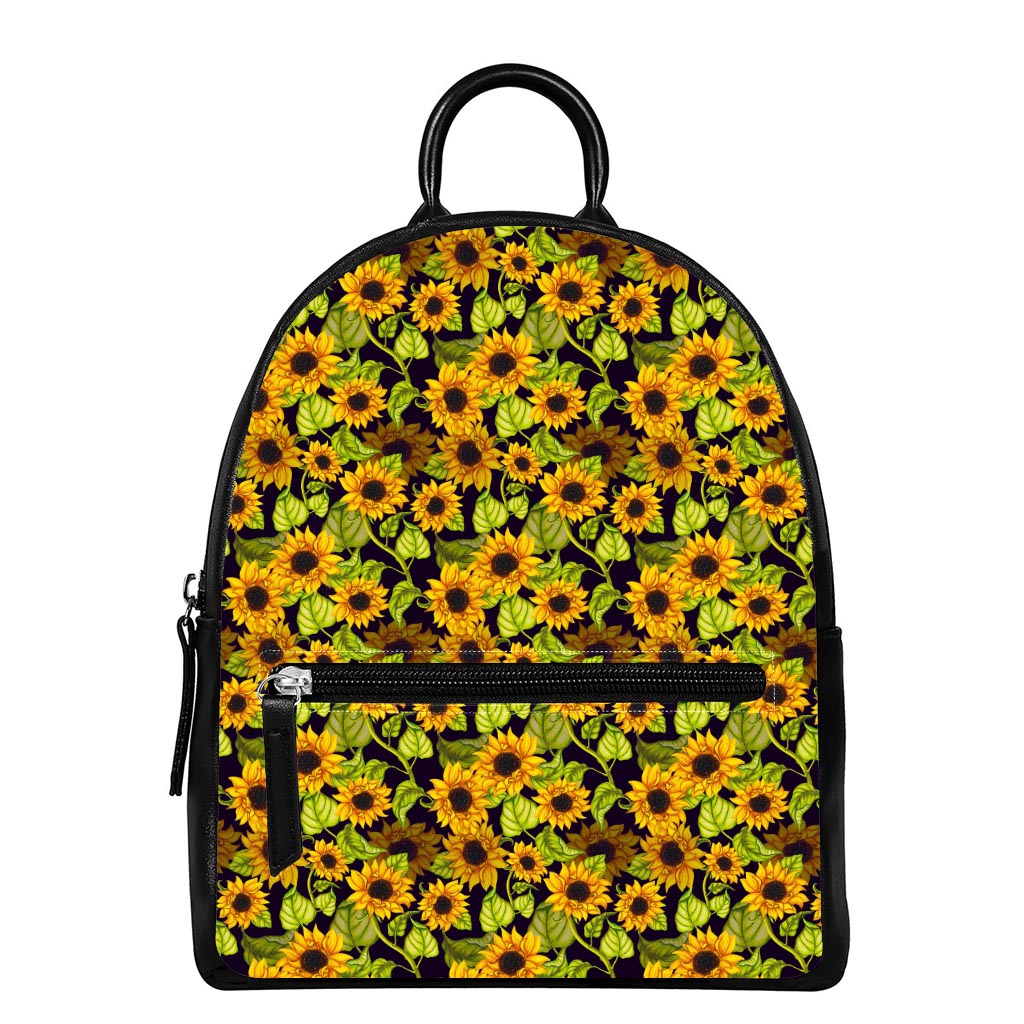 Hand Drawn Sunflower Pattern Print Leather Backpack