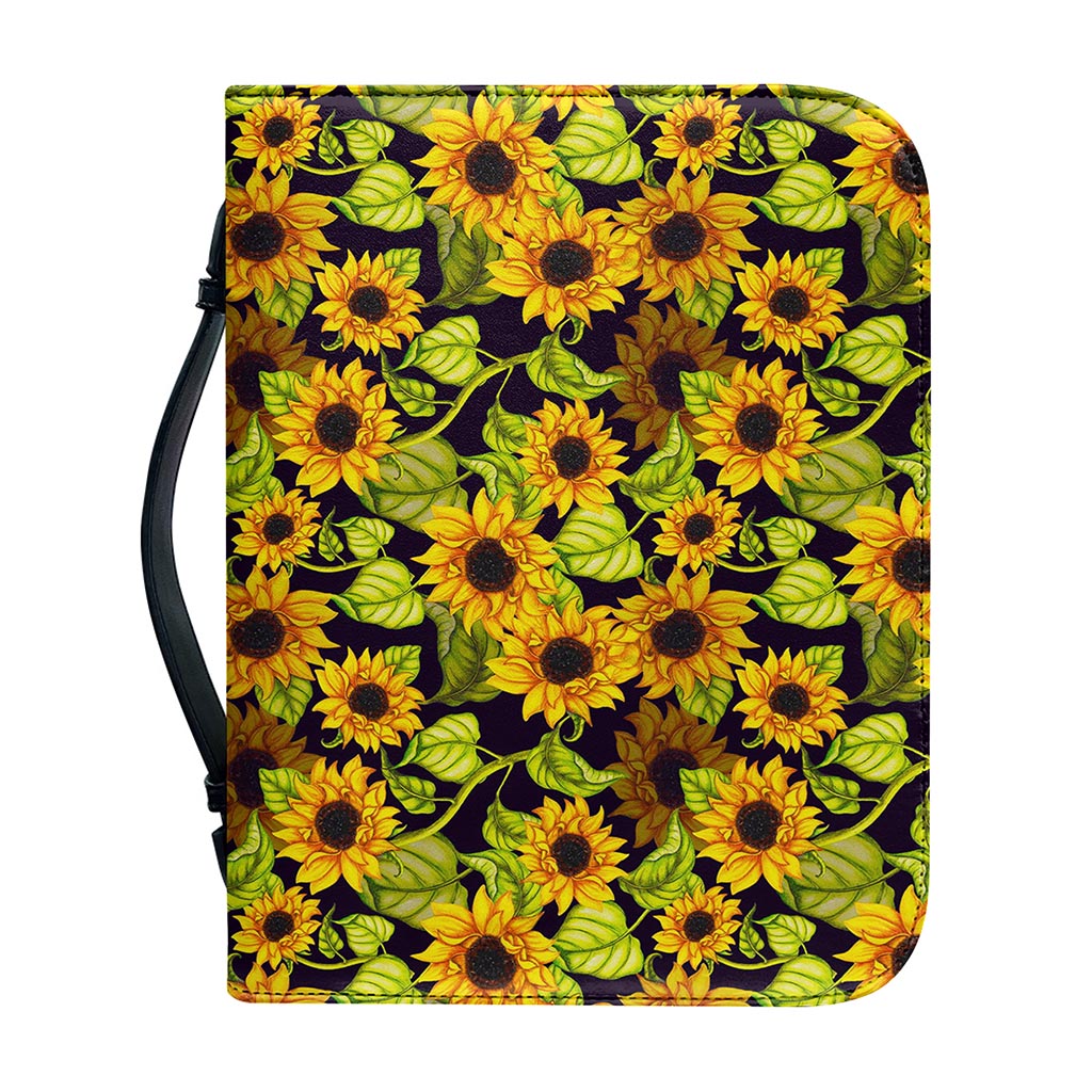 Hand Drawn Sunflower Pattern Print Leather Bible Cover