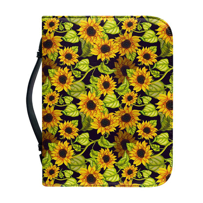 Hand Drawn Sunflower Pattern Print Leather Bible Cover