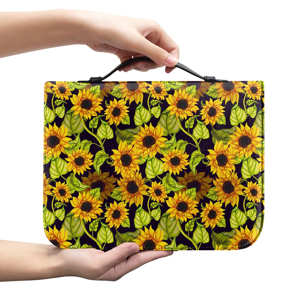 Hand Drawn Sunflower Pattern Print Leather Bible Cover