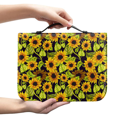 Hand Drawn Sunflower Pattern Print Leather Bible Cover