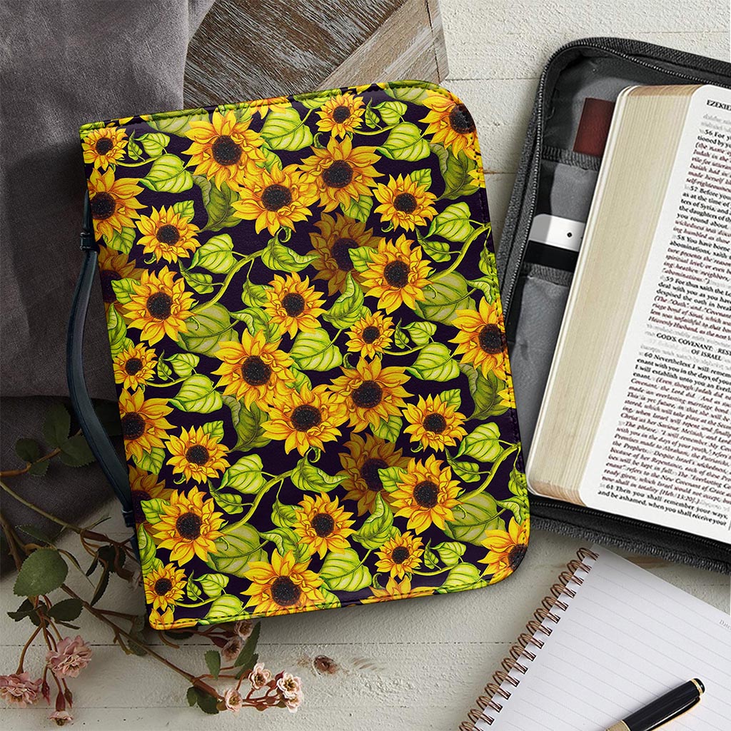 Hand Drawn Sunflower Pattern Print Leather Bible Cover