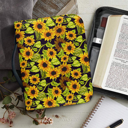 Hand Drawn Sunflower Pattern Print Leather Bible Cover