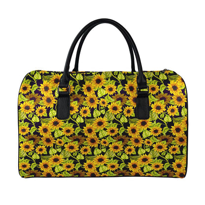 Hand Drawn Sunflower Pattern Print Leather Duffle Bag