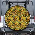 Hand Drawn Sunflower Pattern Print Leather Spare Tire Cover