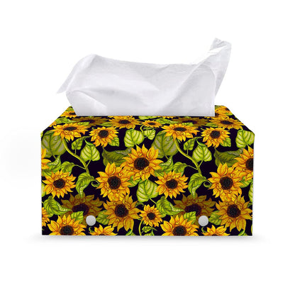 Hand Drawn Sunflower Pattern Print Leather Tissue Box Cover