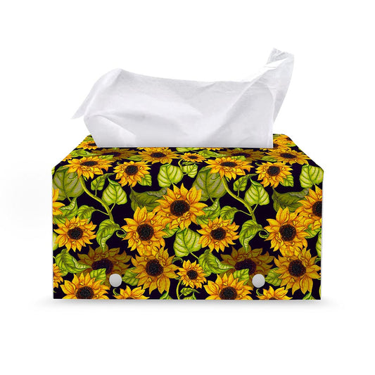 Hand Drawn Sunflower Pattern Print Leather Tissue Box Cover