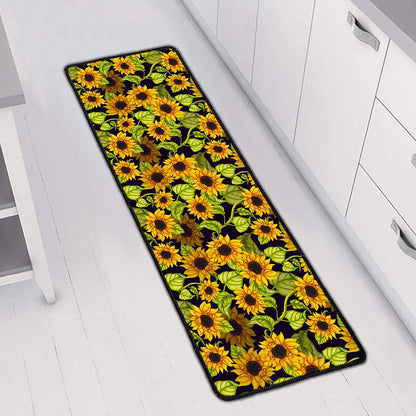 Hand Drawn Sunflower Pattern Print Long Kitchen Mat