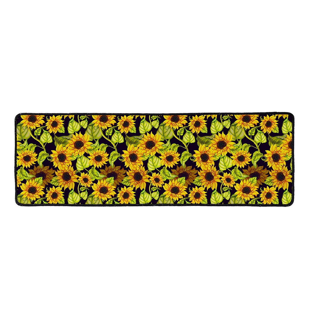 Hand Drawn Sunflower Pattern Print Long Kitchen Mat