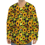 Hand Drawn Sunflower Pattern Print Long Sleeve Baseball Jersey