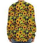Hand Drawn Sunflower Pattern Print Long Sleeve Baseball Jersey