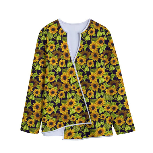 Hand Drawn Sunflower Pattern Print Long Sleeve Short Coat