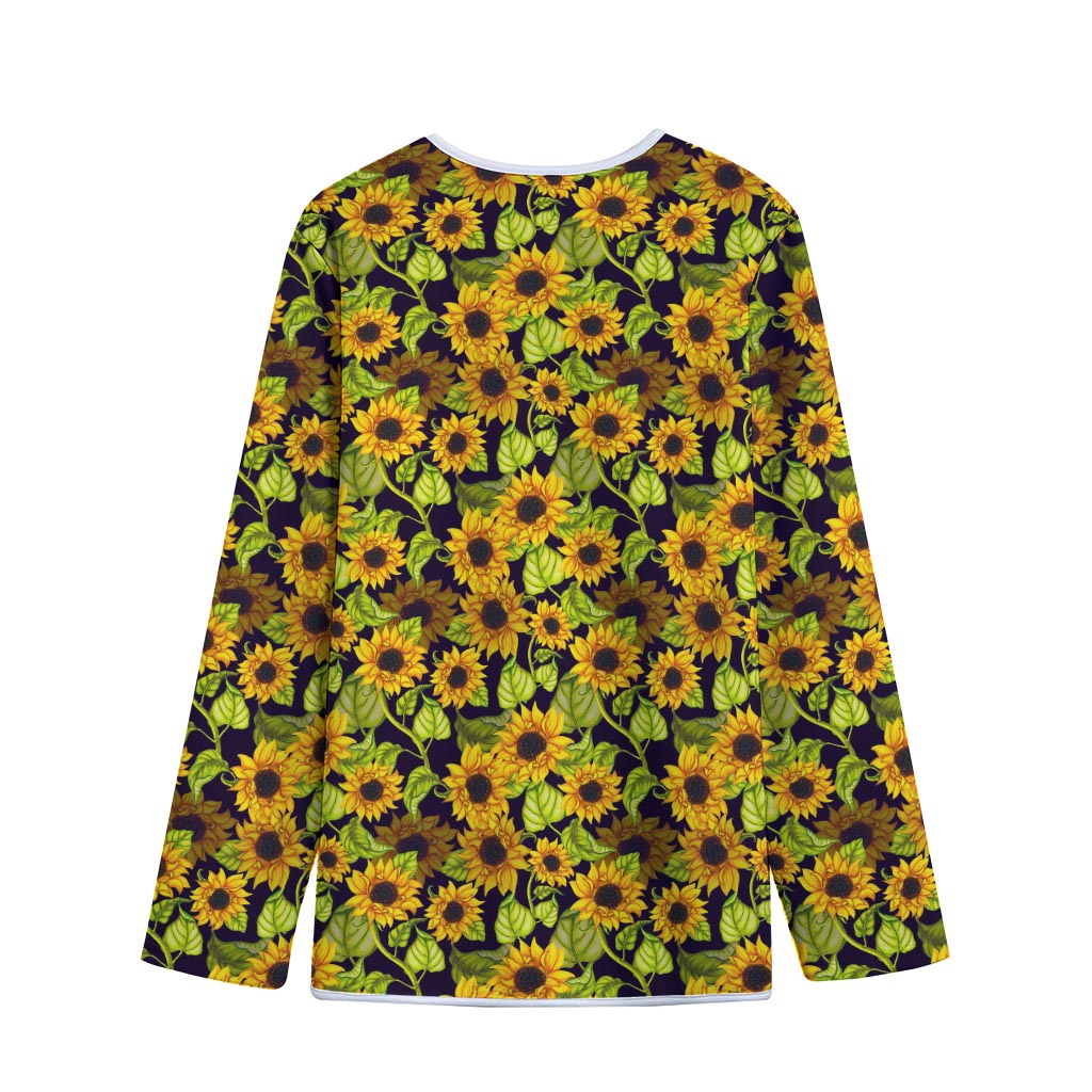 Hand Drawn Sunflower Pattern Print Long Sleeve Short Coat