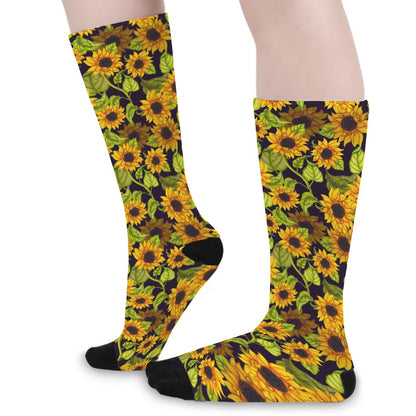 Hand Drawn Sunflower Pattern Print Long Socks
