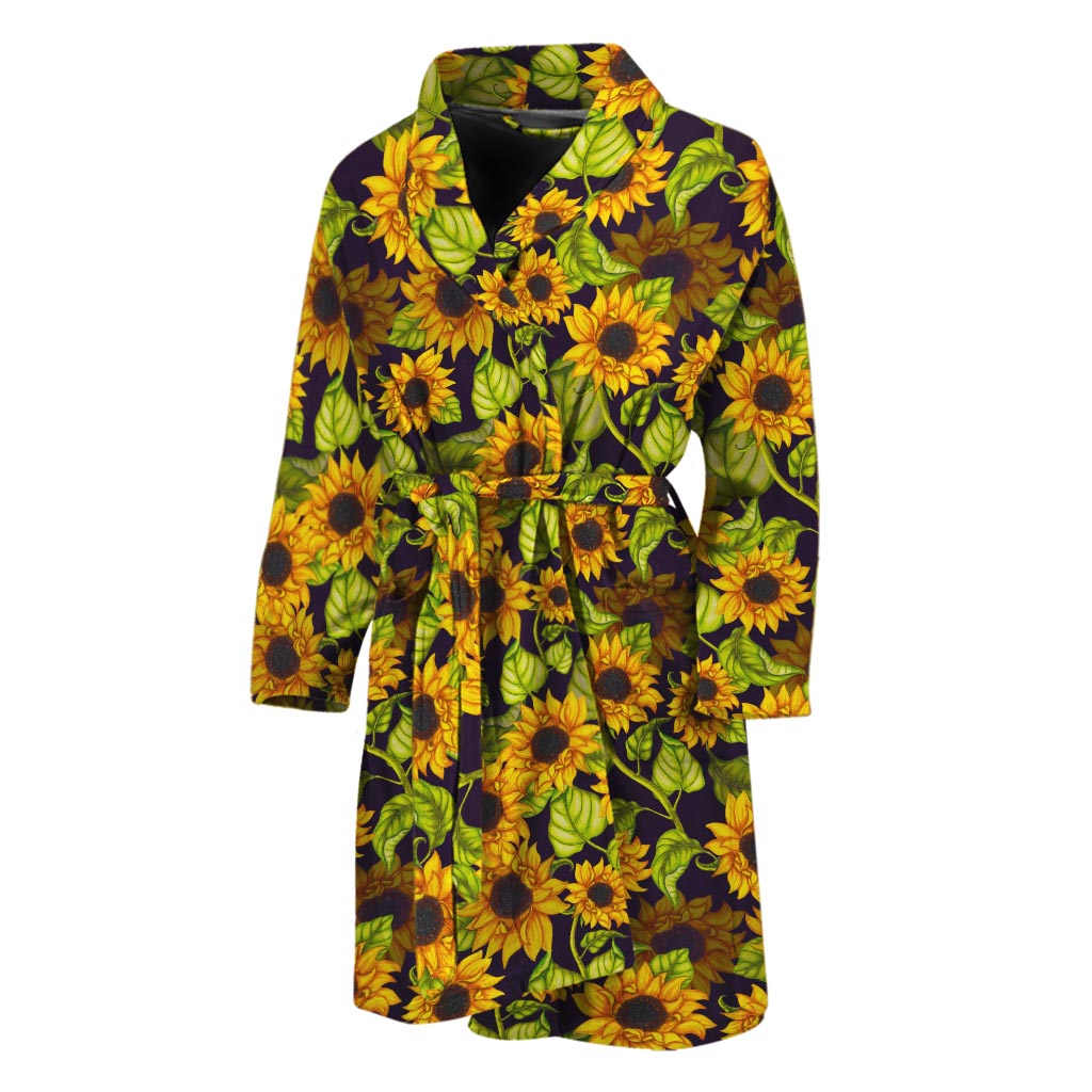 Hand Drawn Sunflower Pattern Print Men's Bathrobe