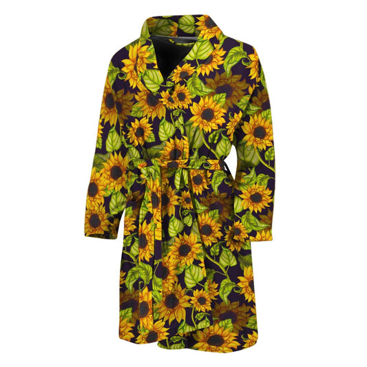 Hand Drawn Sunflower Pattern Print Men's Bathrobe