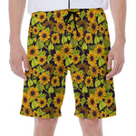 Hand Drawn Sunflower Pattern Print Men's Beach Shorts