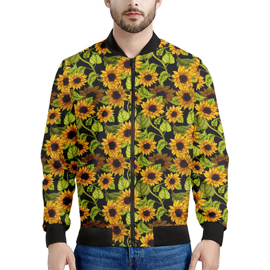 Hand Drawn Sunflower Pattern Print Men's Bomber Jacket