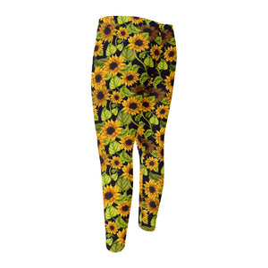 Hand Drawn Sunflower Pattern Print Men's Compression Pants