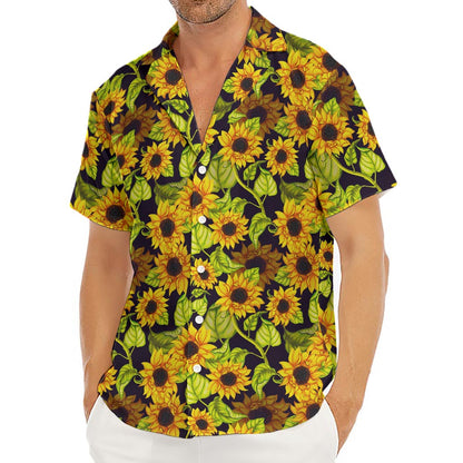Hand Drawn Sunflower Pattern Print Men's Deep V-Neck Shirt
