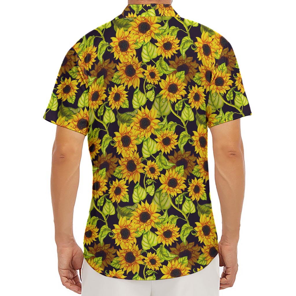 Hand Drawn Sunflower Pattern Print Men's Deep V-Neck Shirt