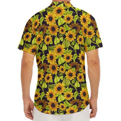Hand Drawn Sunflower Pattern Print Men's Deep V-Neck Shirt