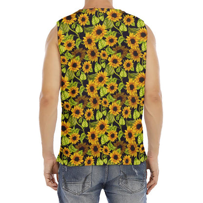 Hand Drawn Sunflower Pattern Print Men's Fitness Tank Top
