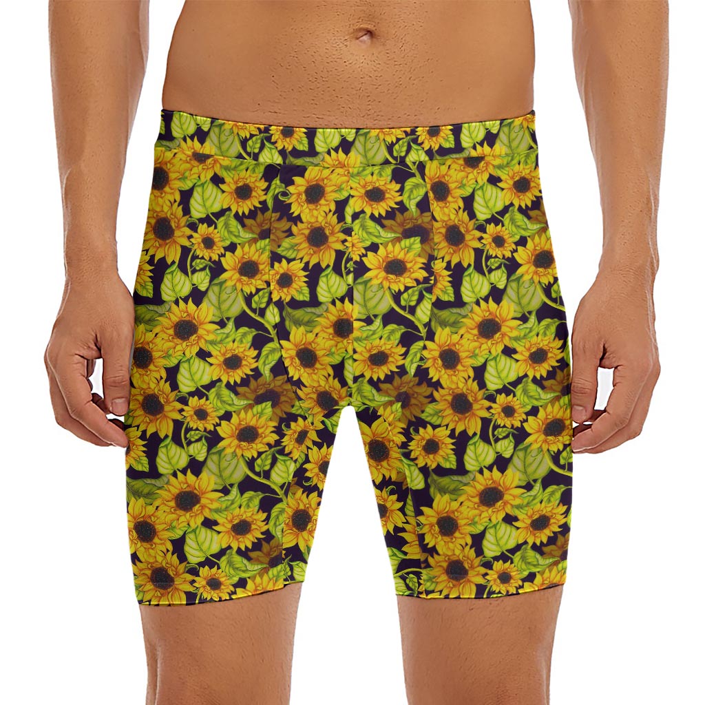 Hand Drawn Sunflower Pattern Print Men's Long Boxer Briefs