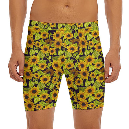 Hand Drawn Sunflower Pattern Print Men's Long Boxer Briefs