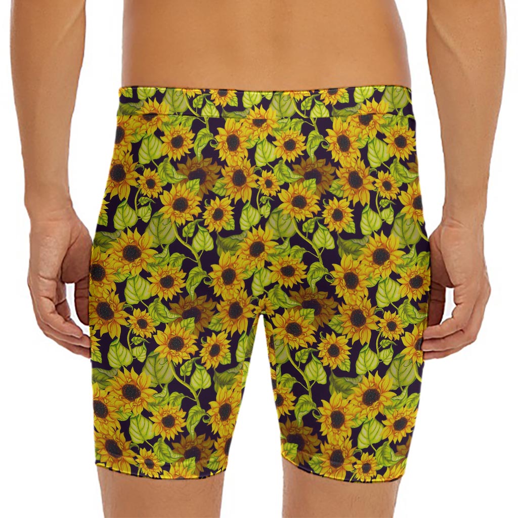Hand Drawn Sunflower Pattern Print Men's Long Boxer Briefs