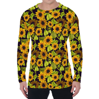 Hand Drawn Sunflower Pattern Print Men's Long Sleeve T-Shirt