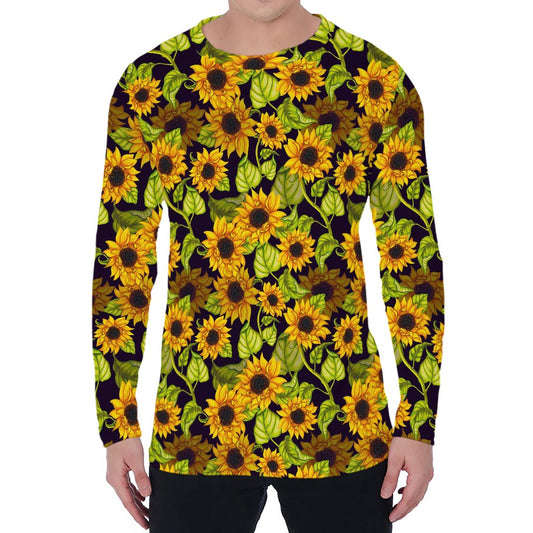 Hand Drawn Sunflower Pattern Print Men's Long Sleeve T-Shirt