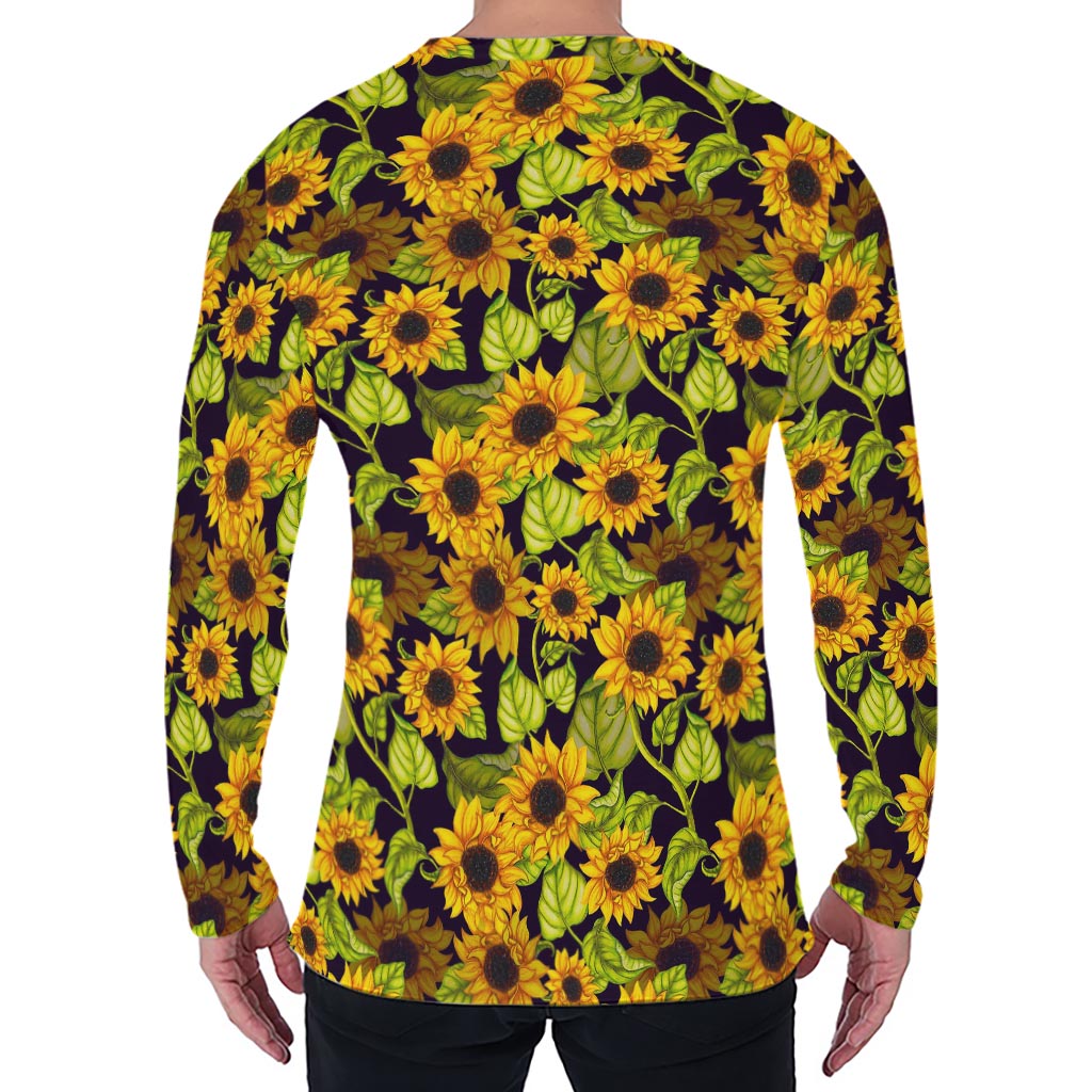 Hand Drawn Sunflower Pattern Print Men's Long Sleeve T-Shirt