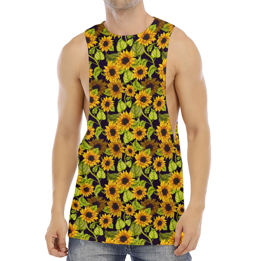 Hand Drawn Sunflower Pattern Print Men's Muscle Tank Top