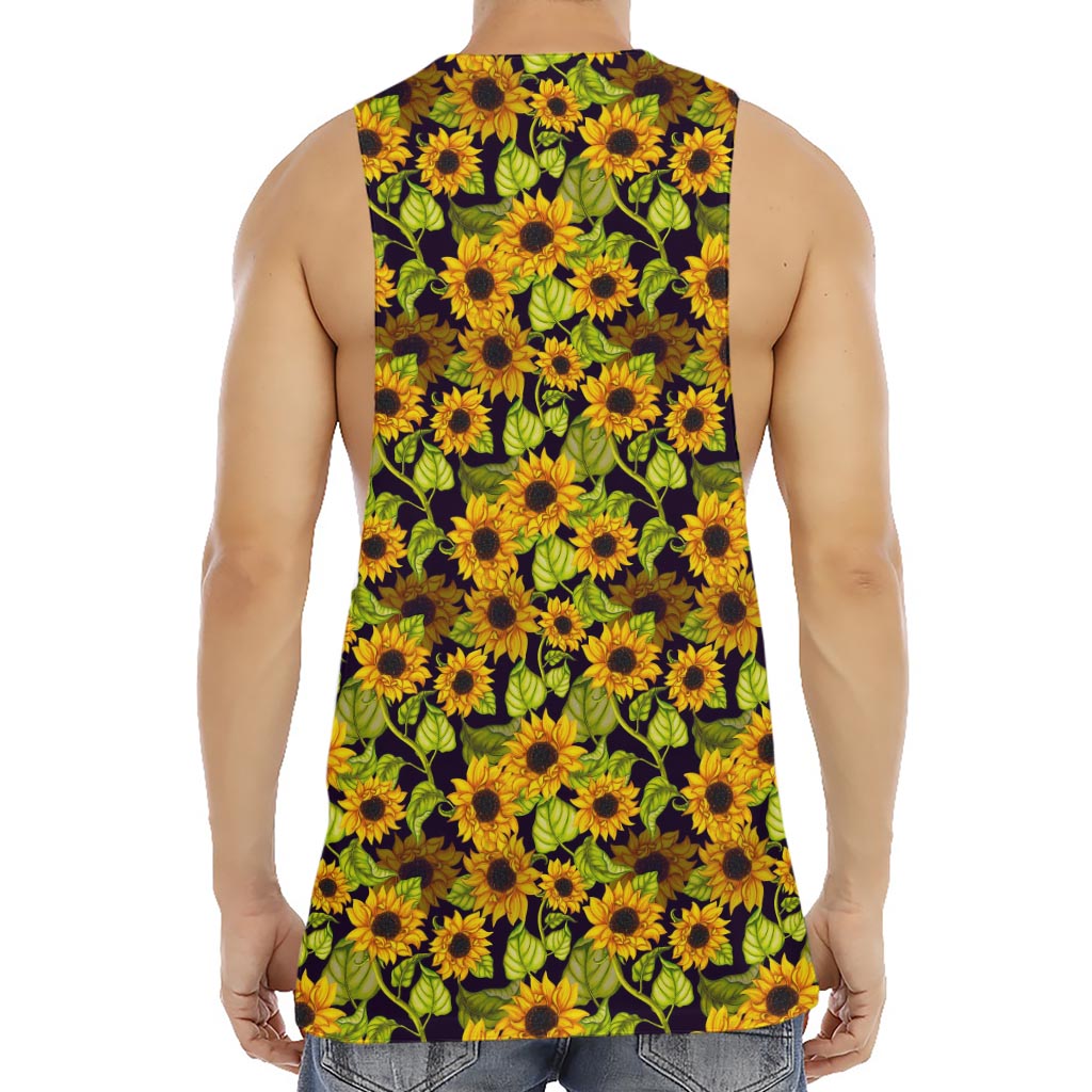 Hand Drawn Sunflower Pattern Print Men's Muscle Tank Top