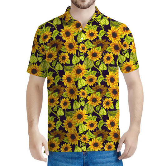 Hand Drawn Sunflower Pattern Print Men's Polo Shirt